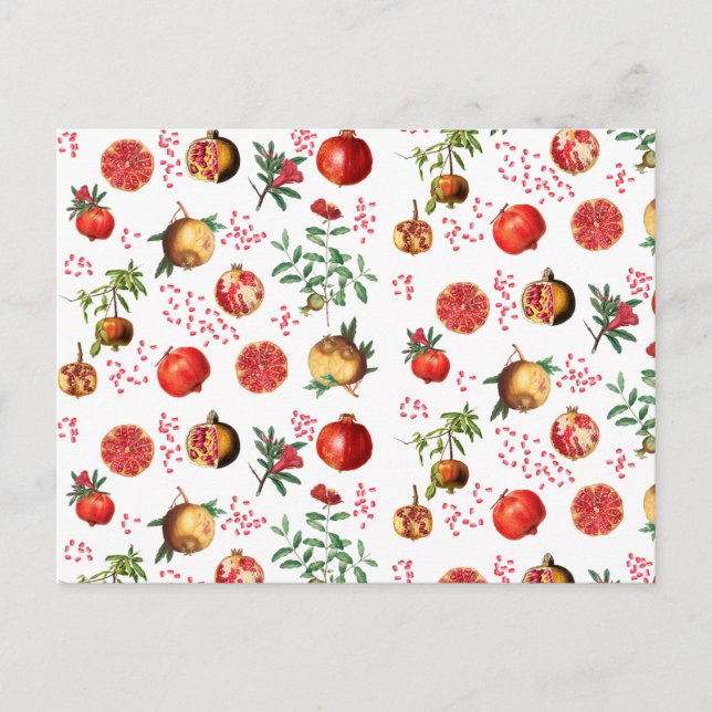 Watercolor Pomegranate Mediterranean Fruit Pattern Holiday Postcard (Front)