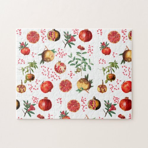 Watercolor Pomegranate Mediterranean Fruit Pattern Jigsaw Puzzle