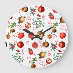 Watercolor Pomegranate Mediterranean Fruit Pattern Large Clock