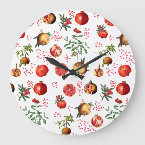 Watercolor Pomegranate Mediterranean Fruit Pattern Large Clock