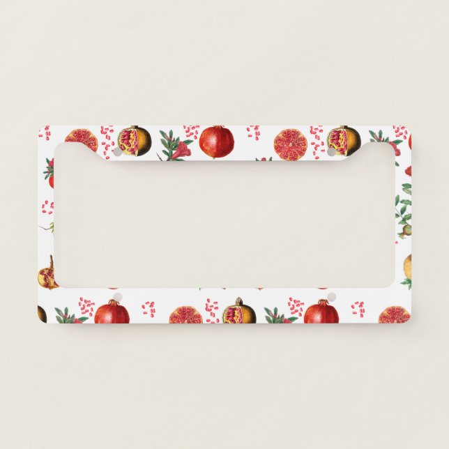 Watercolor Pomegranate Mediterranean Fruit Pattern License Plate Frame (Front)