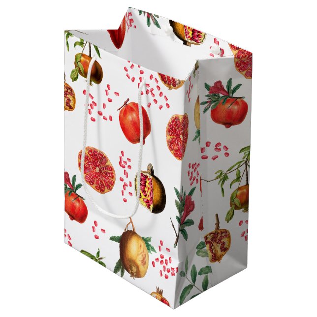 Watercolor Pomegranate Mediterranean Fruit Pattern Medium Gift Bag (Front Angled)