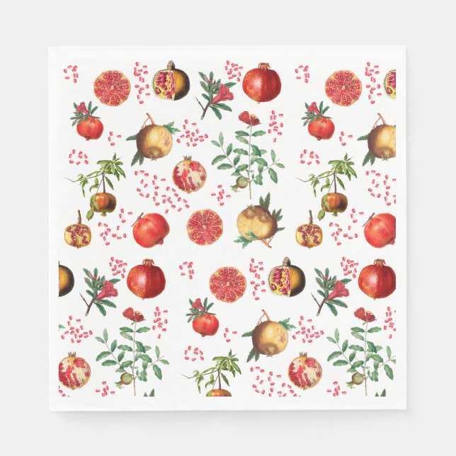 Watercolor Pomegranate Mediterranean Fruit Pattern Napkins (Front)
