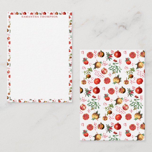 Watercolor Pomegranate Mediterranean Fruit Pattern Note Card (Front/Back)