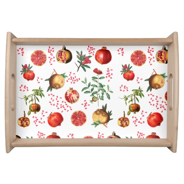 Watercolor Pomegranate Mediterranean Fruit Pattern Serving Tray (Front)