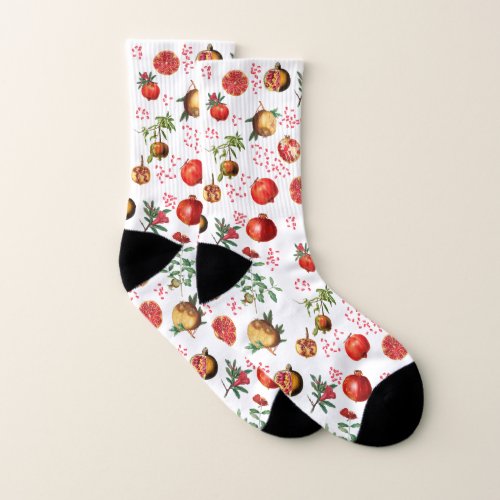 Watercolor Pomegranate Mediterranean Fruit Pattern Socks