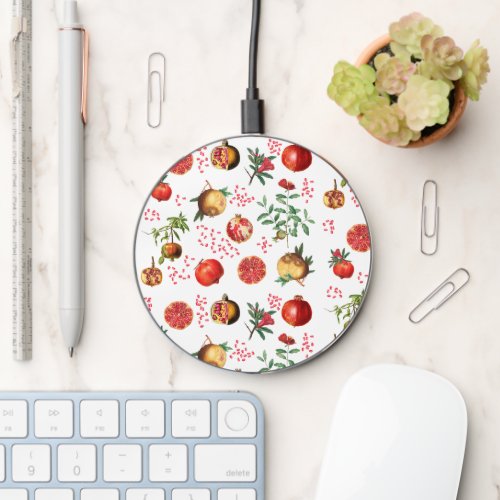 Watercolor Pomegranate Mediterranean Fruit Pattern Wireless Charger
