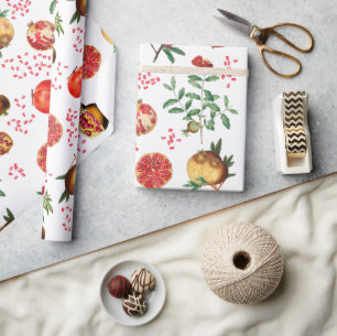 Watercolor Pomegranate Mediterranean Fruit Pattern Wrapping Paper