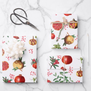 Watercolor Pomegranate Mediterranean Fruit Pattern Wrapping Paper Sheets