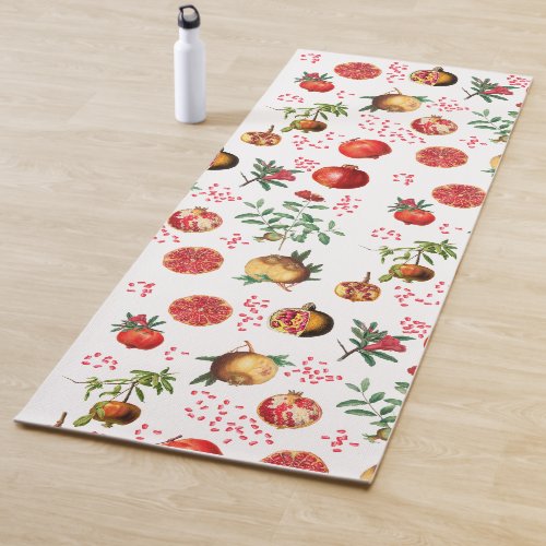 Watercolor Pomegranate Mediterranean Fruit Pattern Yoga Mat