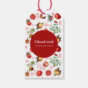 Watercolor Pomegranate Pattern Rosh Hashanah Gift Tags