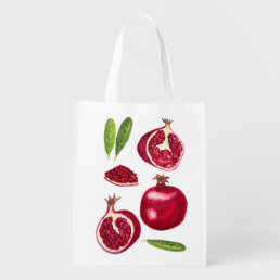 Watercolor Pomegranates Fresh Fruit Farmers Market Grocery Bag