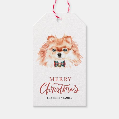 Watercolor Pomeranian Bow Tie Merry Christmas Gift Tags