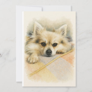 Watercolor Pomeranian Chihuahua Dog Portrait Thank You Card