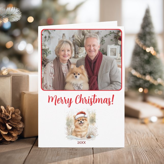 Watercolor Pomeranian Illustration Merry Christmas Card (Watercolor Pomeranian Illustration Merry Christmas Card)