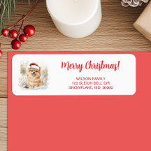Watercolor Pomeranian in Santa Hat Merry Christmas