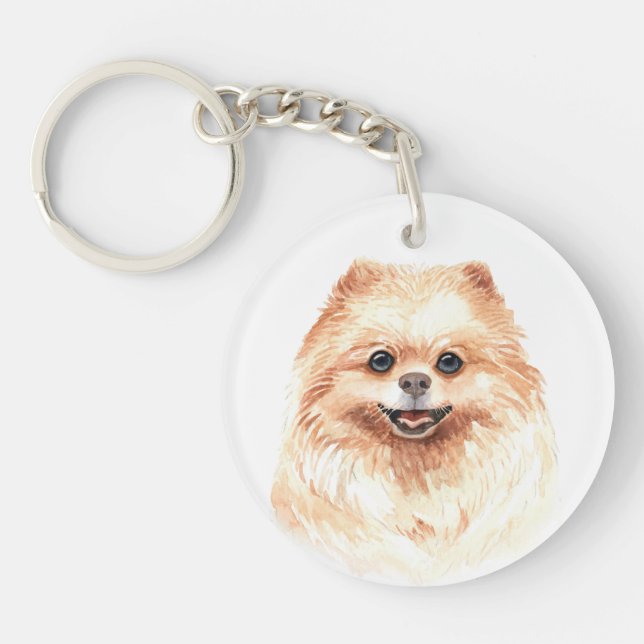 Watercolor Pomeranian Keychain (Front)