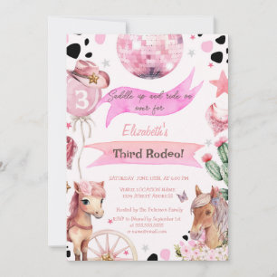  Watercolor Pony Rodeo Polka Dots 3rd Birthday  Invitation