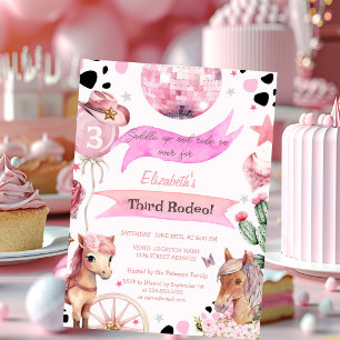  Watercolor Pony Rodeo Polka Dots 3rd Birthday  Invitation