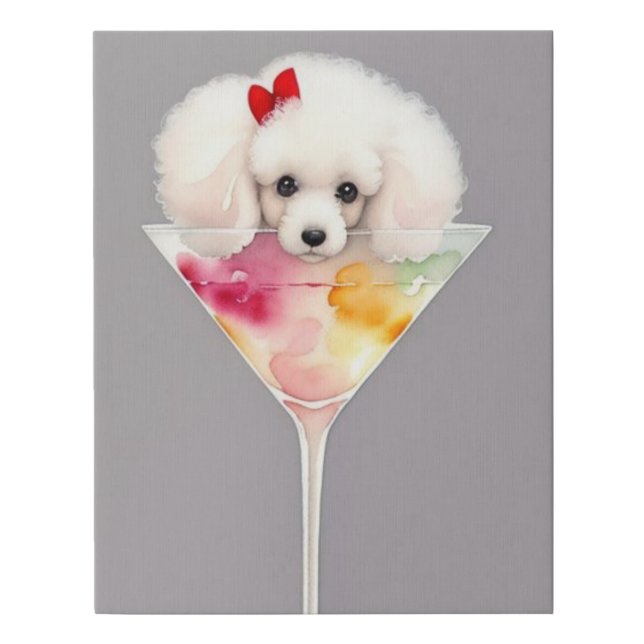 Watercolor Poodle In Martini Glass Faux Canvas Print (Front)