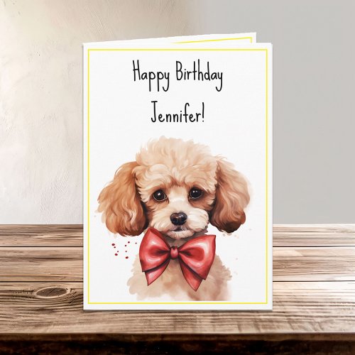 Watercolor poodle Puppy Dog Birthday Name Card