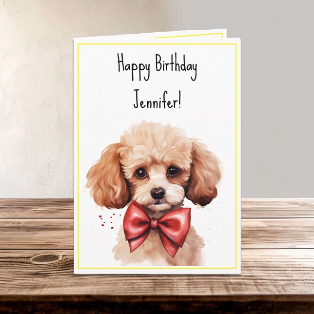 Watercolor poodle Puppy Dog Birthday Name Card (Creator Uploaded)