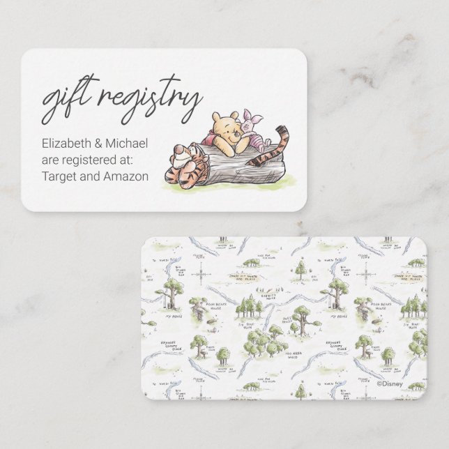 Watercolor Pooh & Pals Baby Shower Gift Registry Enclosure Card (Front/Back)