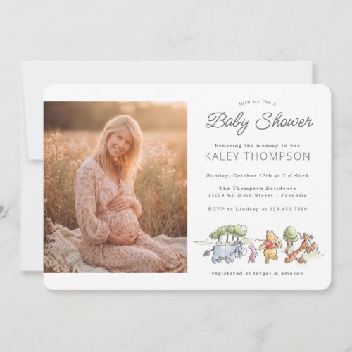 Watercolor Pooh Picnic Baby Shower Photo Invitation