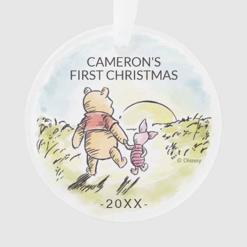 Watercolor Pooh  Piglet  Babys First Cristmas Ornament