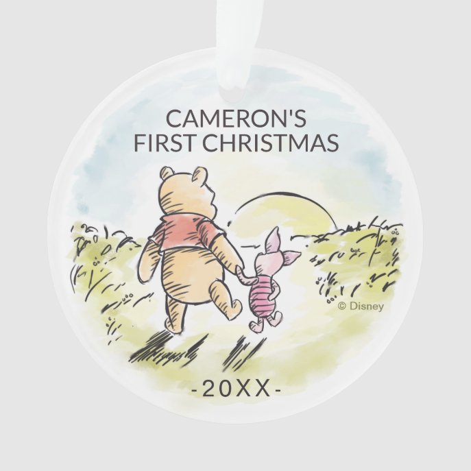 Watercolor Pooh &amp; Piglet | Baby&#39;s First Cristmas Ornament