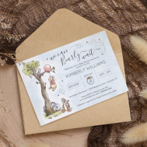 Watercolor Pooh We Can Bearly Wait Baby Shower I Invitation