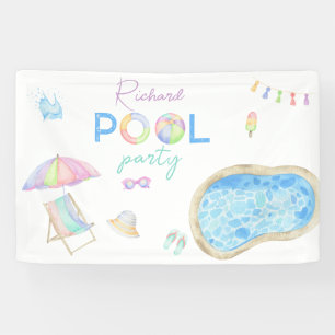 Watercolor Pool Birthday Party Pool Swimming Banner