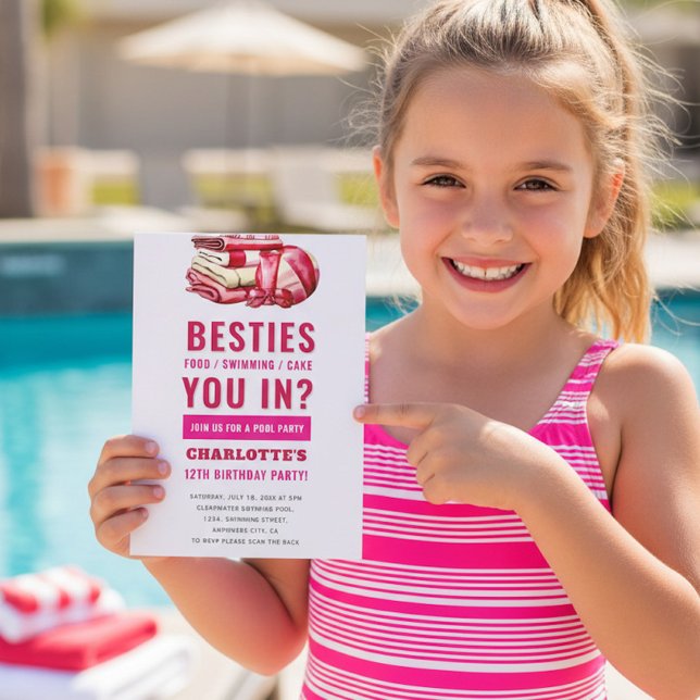 Watercolor Pool Party Besties Invitation (Creator Uploaded)