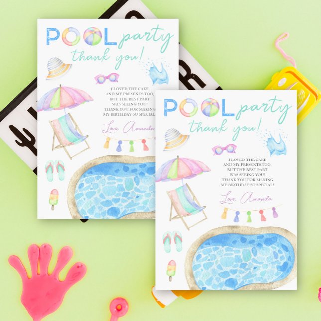 Watercolor Pool Party Birthday Thank you (Creator Uploaded)