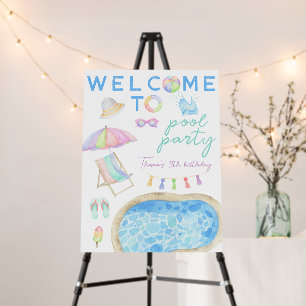 Watercolor Pool Party Birthday Welcome Foam Board
