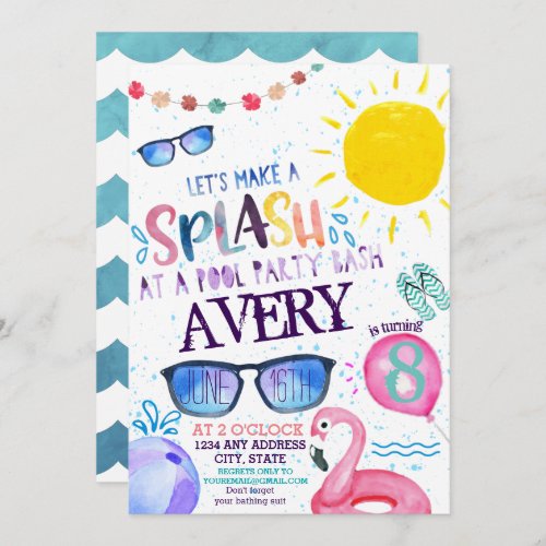 Watercolor Pool Party Invitation
