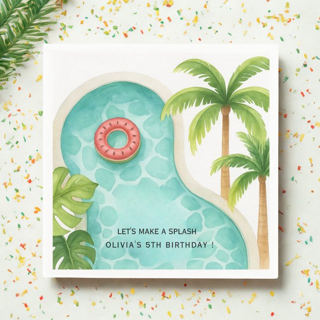 Watercolor Pool Party | Kids Summer Birthday  Napkins (Creator Uploaded)