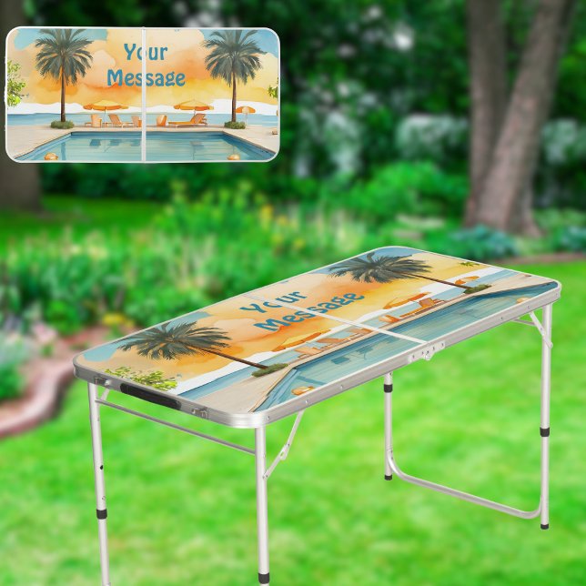 Watercolor Pool Summer Party Beer Pong Table (Creator Uploaded)