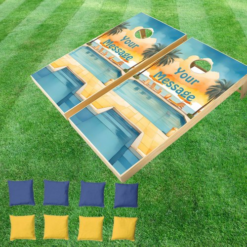 Watercolor Pool Summer Party Cornhole Set