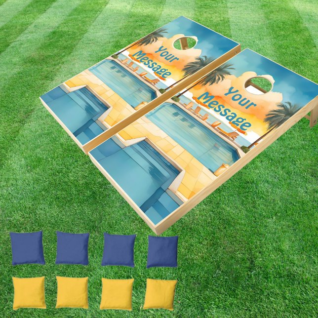 Watercolor Pool Summer Party Cornhole Set (Creator Uploaded)