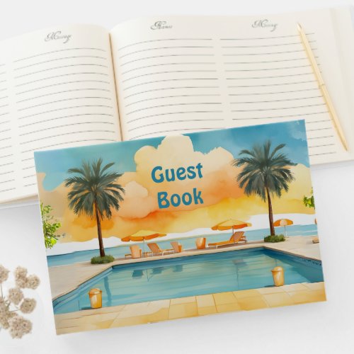 Watercolor Pool Summer Party Guest Book