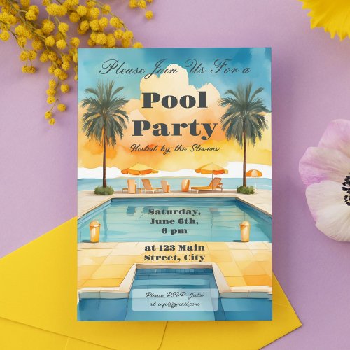 Watercolor Pool Summer Party Invitation