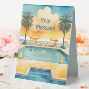 Watercolor Pool Summer Party Table Tent