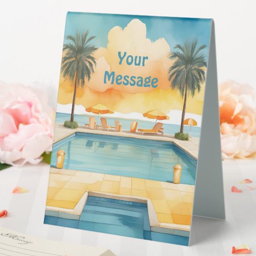 Watercolor Pool Summer Party Table Tent Sign