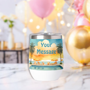 Watercolor Pool Summer Party Thermal Wine Tumbler
