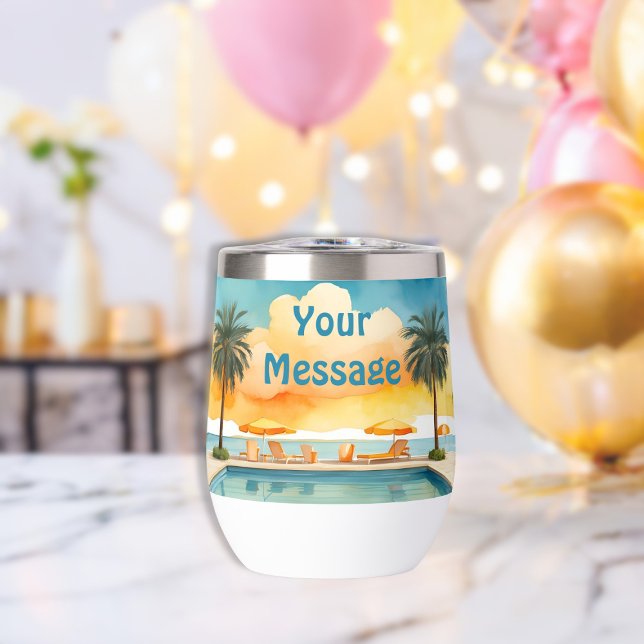 Watercolor Pool Summer Party Thermal Wine Tumbler (Creator Uploaded)