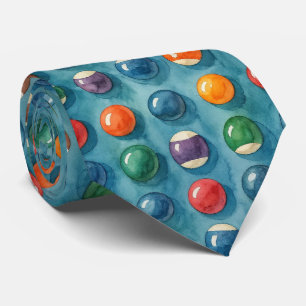 Watercolor Pool Table Billiards Colorful Neck Tie