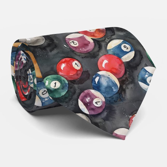 Watercolor Pool Table Billiards Colorful Neck Tie (Rolled)