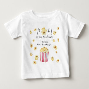 Watercolor Popcorn Kids Birthday Party Baby T-Shirt
