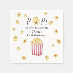 Watercolor Popcorn Kids Birthday Party Napkins